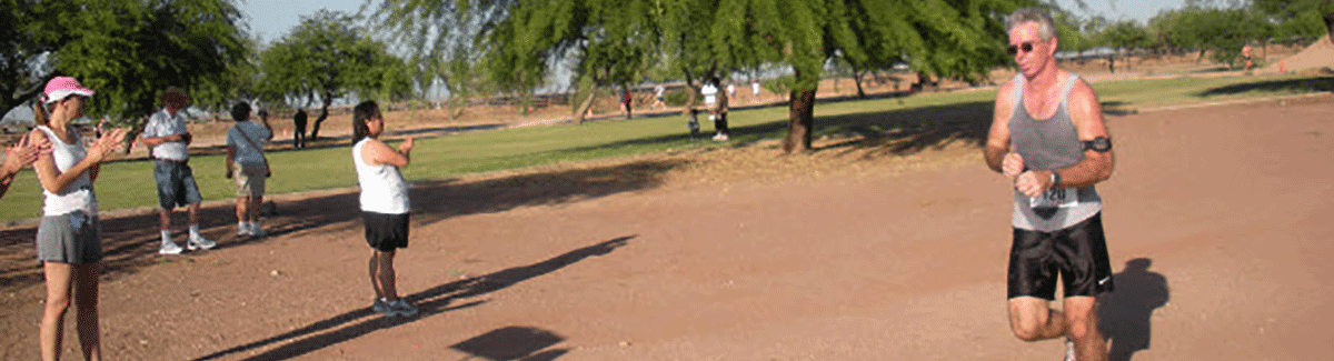 Finishing the July 4 5-k running race in Tucson.