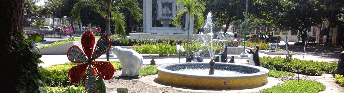One of the parks often has whimsical displays, often based on children's mo