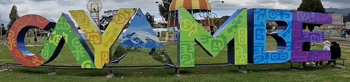 cayambe-sign.jpg The city name sign is in Parque Yaznan facing the big turning circle at Av Natalia Jarrin and Av Vicente Rocafuerte.