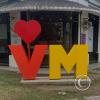 VM letters at Plaza Sesquicentenario at Rivadavia y Pedernera y Balcarce