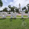 City name sign in Rotonda Maria Auxilladora