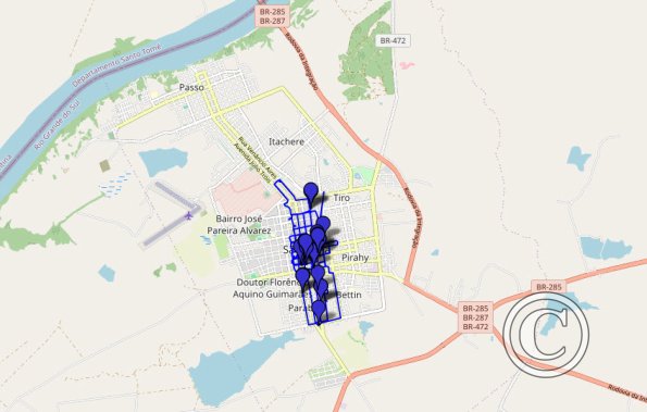 Sao Borja, Brazil 2023 walking route with photo locations