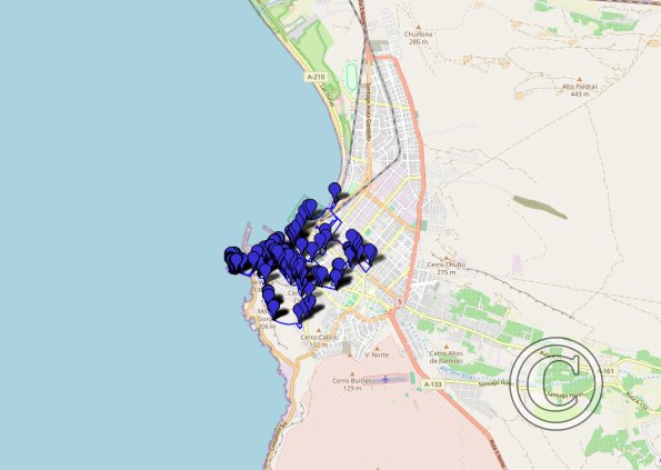 Arica Chile 2023 walking route with photo locations