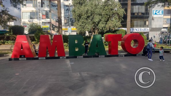 Ambato city name sign in Parque Cevallos