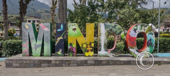 Mindo city name letters at Parque de Mindo