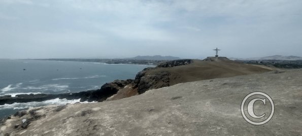View of the ocean, town, Cristo Redentor