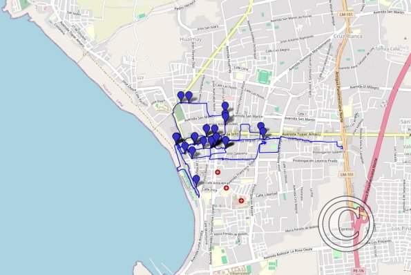 Huacho 2024 walking route with photo locations