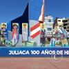 City name sign in Plaza Zaramilla at Jiron Ramon Castilla and Jiron La Mar