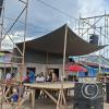 Setup of concert stage in park at Calle 9 de Febrero and Calle Progreso