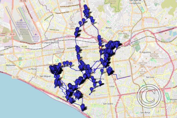 Lima 2023 and 2024 walking route with photo locations