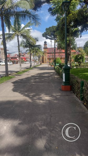 Jiron Mariscal Castilla looking alongside the plaza toward the church