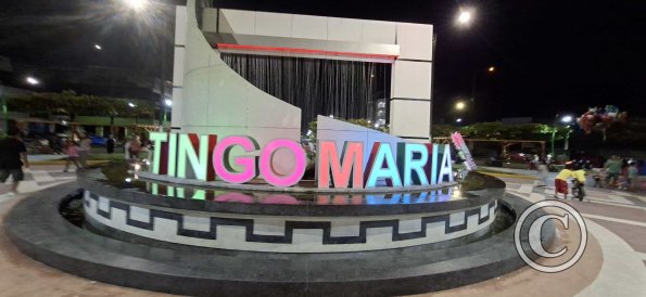 City name sign in Plaza de Armas - central linear park