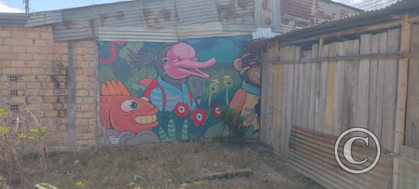 Mural on side street near the plaza
